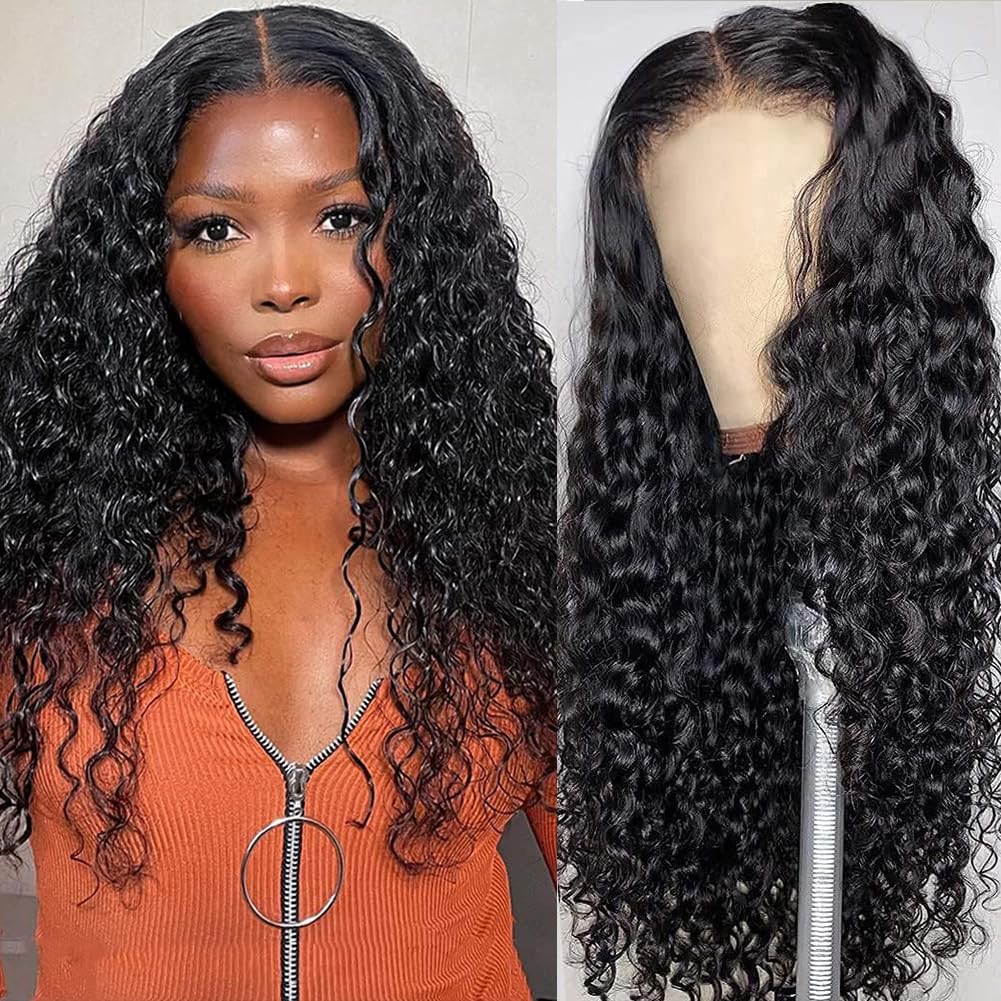4x4 HD Transparent Lace Closure Wigs Water Wave Wig Indian Human Hair