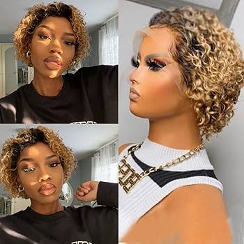 Flash Sale | Short Curly Pixie Cut 13x1 Lace Wig Natural Black & 1B/27 Ombre Glueless Wig