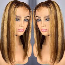 Glueless Honey Blonde Highlight 4x4 Straight Bob wig