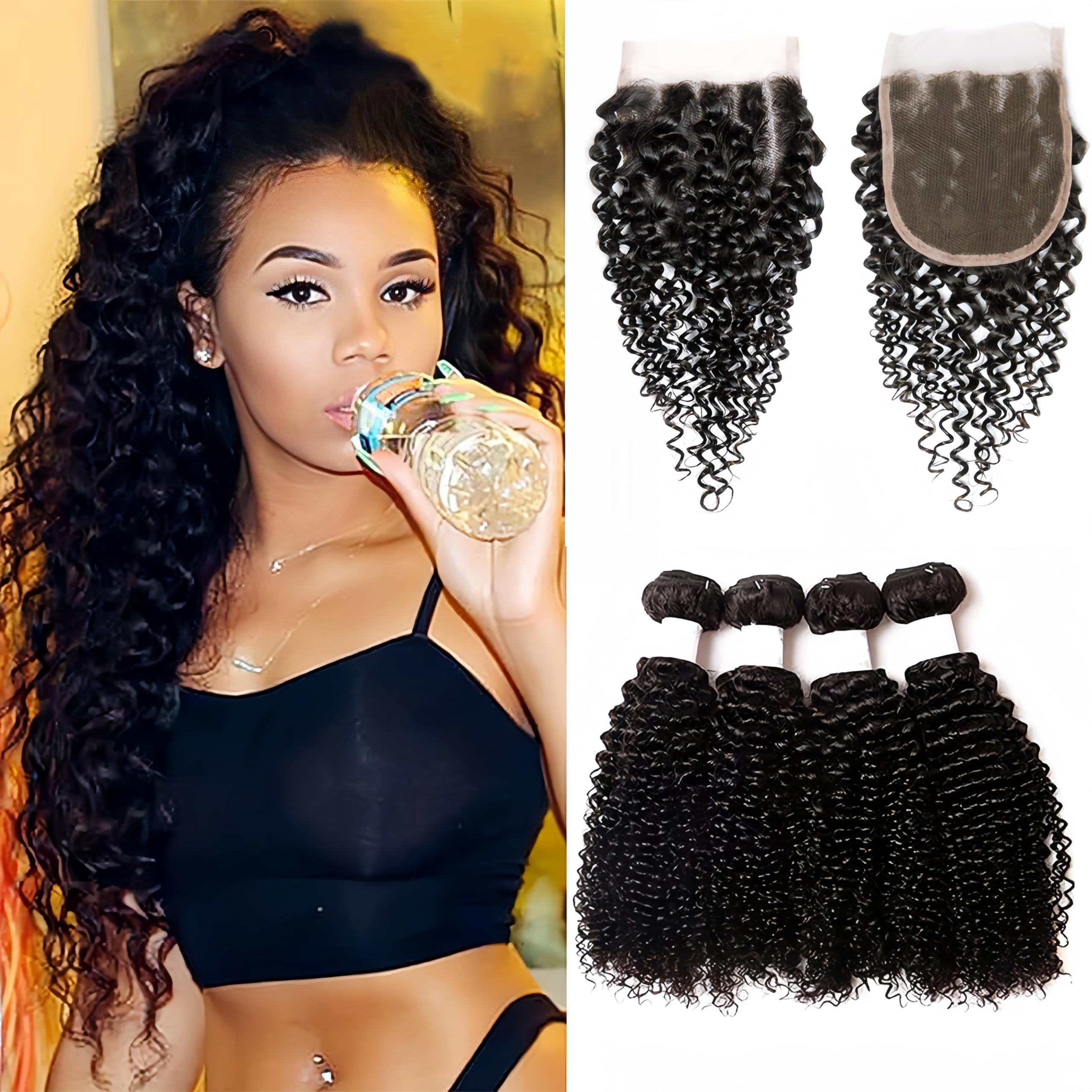 4X4 Lace Closure Wig Water Wave Human Hair Wet and Wave Peruvian Hair