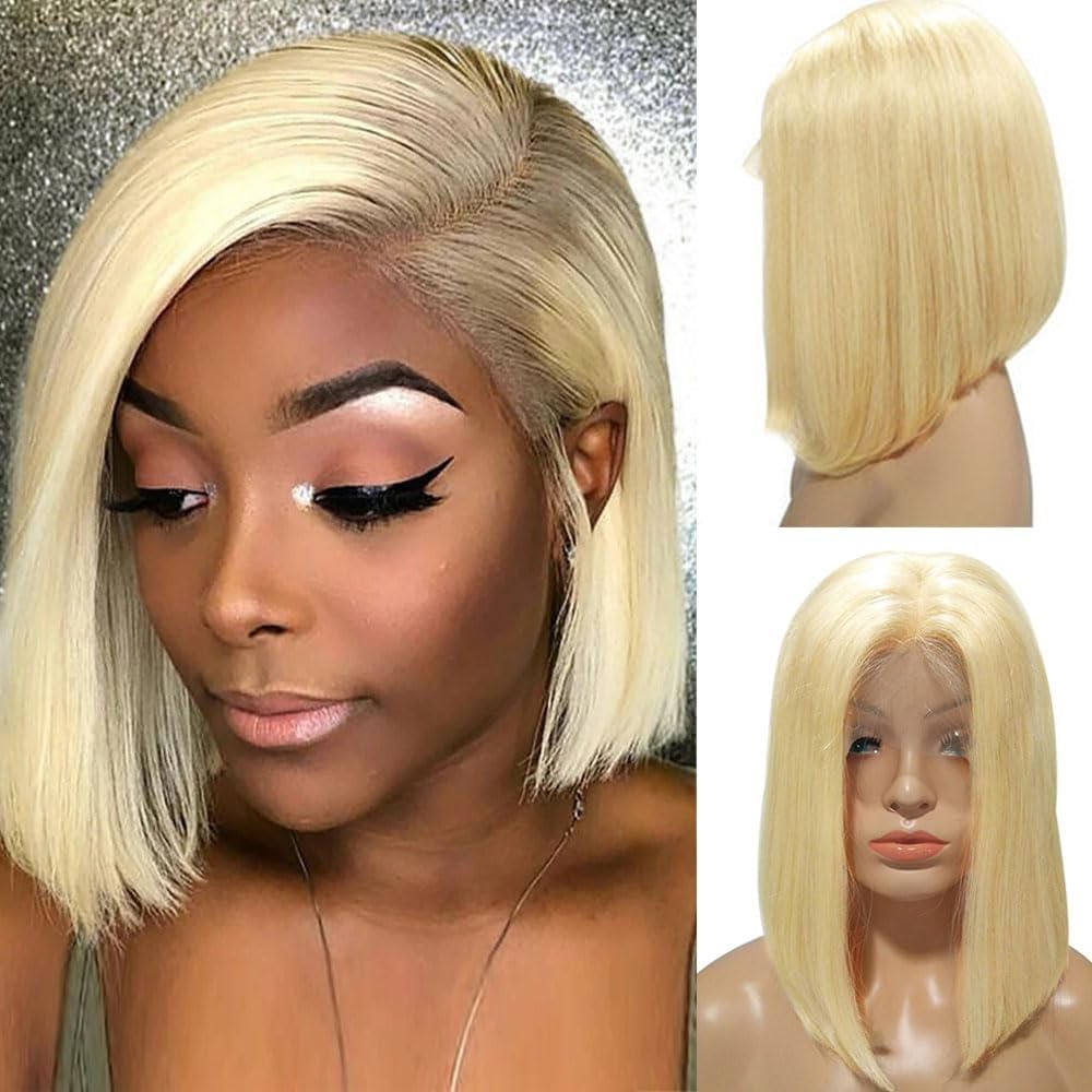 13x4 Lace Front Human Hair Wig 613 Honey Blonde Bob Wigs Brazilian Remy Straight Bob Wig