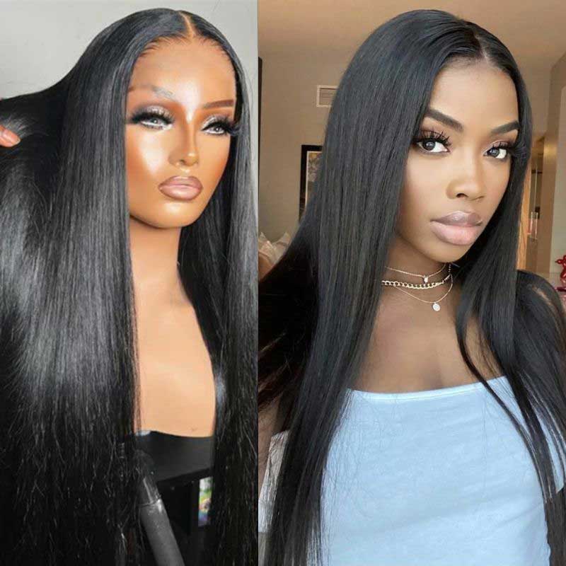 4x4 Lace Closure Wig Glueless Straight Mongolian Human Hair with Baby Hair For Women