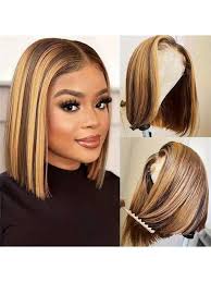Glueless Honey Blonde Highlight 4x4 Straight Bob wig