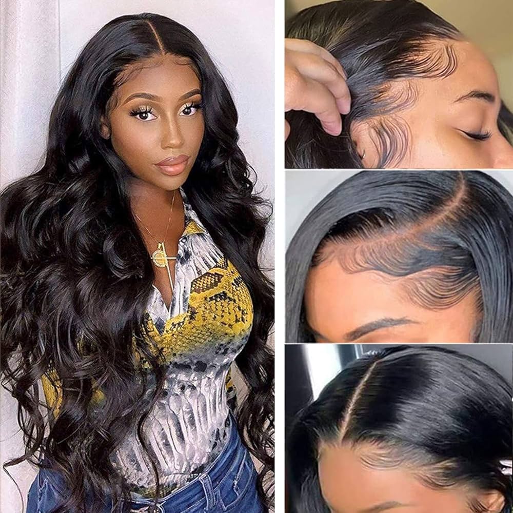 Malaysian Human Hair 4x4 Lace Closure Body Wave Wigs Preplucked With Baby Hair