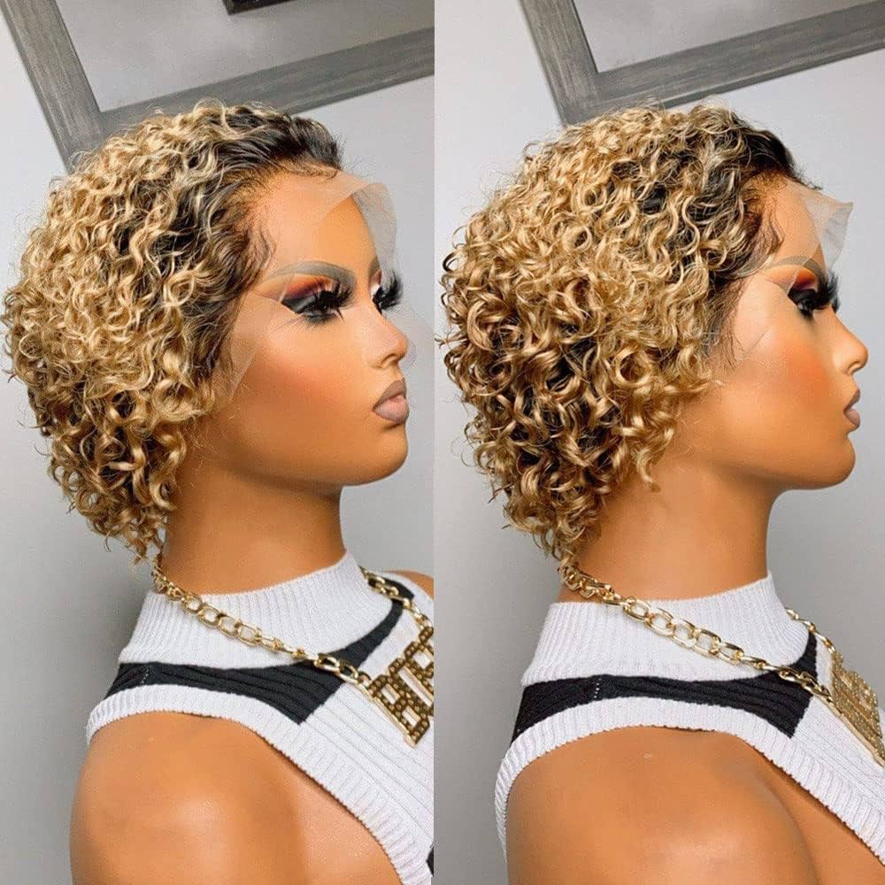 Flash Sale | Short Curly Pixie Cut 13x1 Lace Wig Natural Black & 1B/27 Ombre Glueless Wig