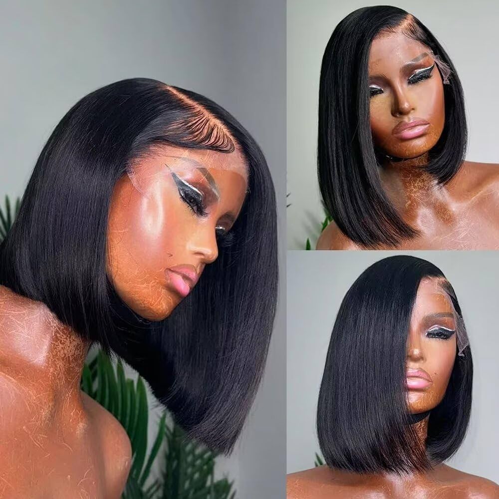 13x1 Lace T Part Short Straight Bob Remy Wig Brazilian Hair