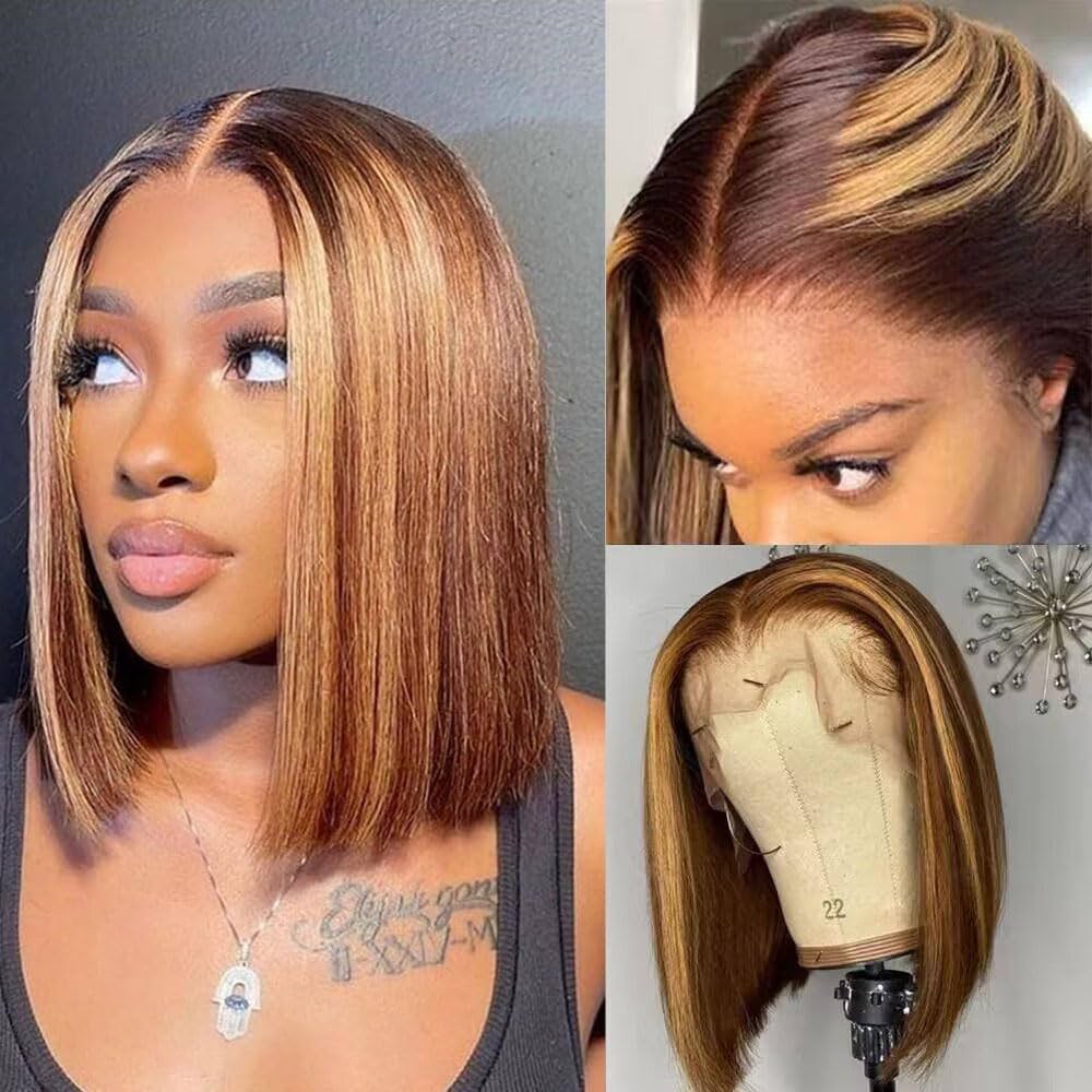 13x1 Highlight Straight Bob Wig Ombre Hair Wig Straight Lace Frontal Wig