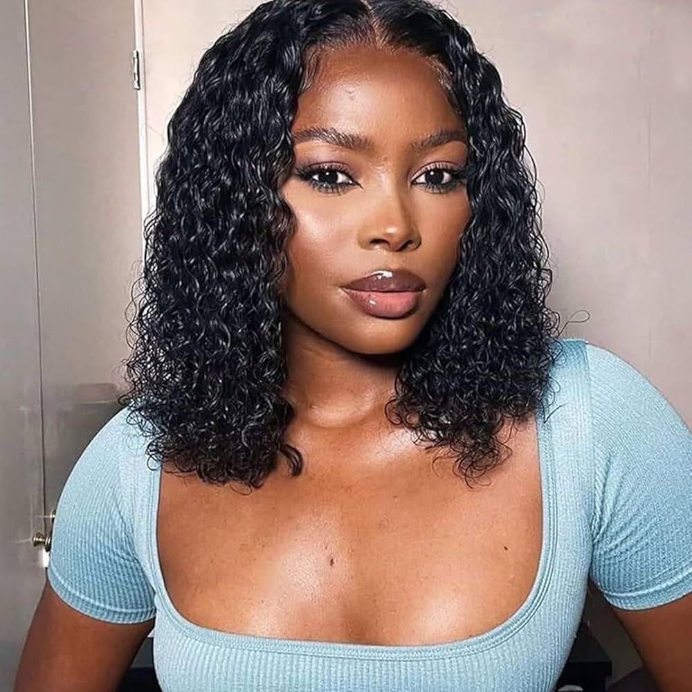 Water Wave Bob Wig 4x4 Lace Closure Human Hair Wigs Brazilian Hair