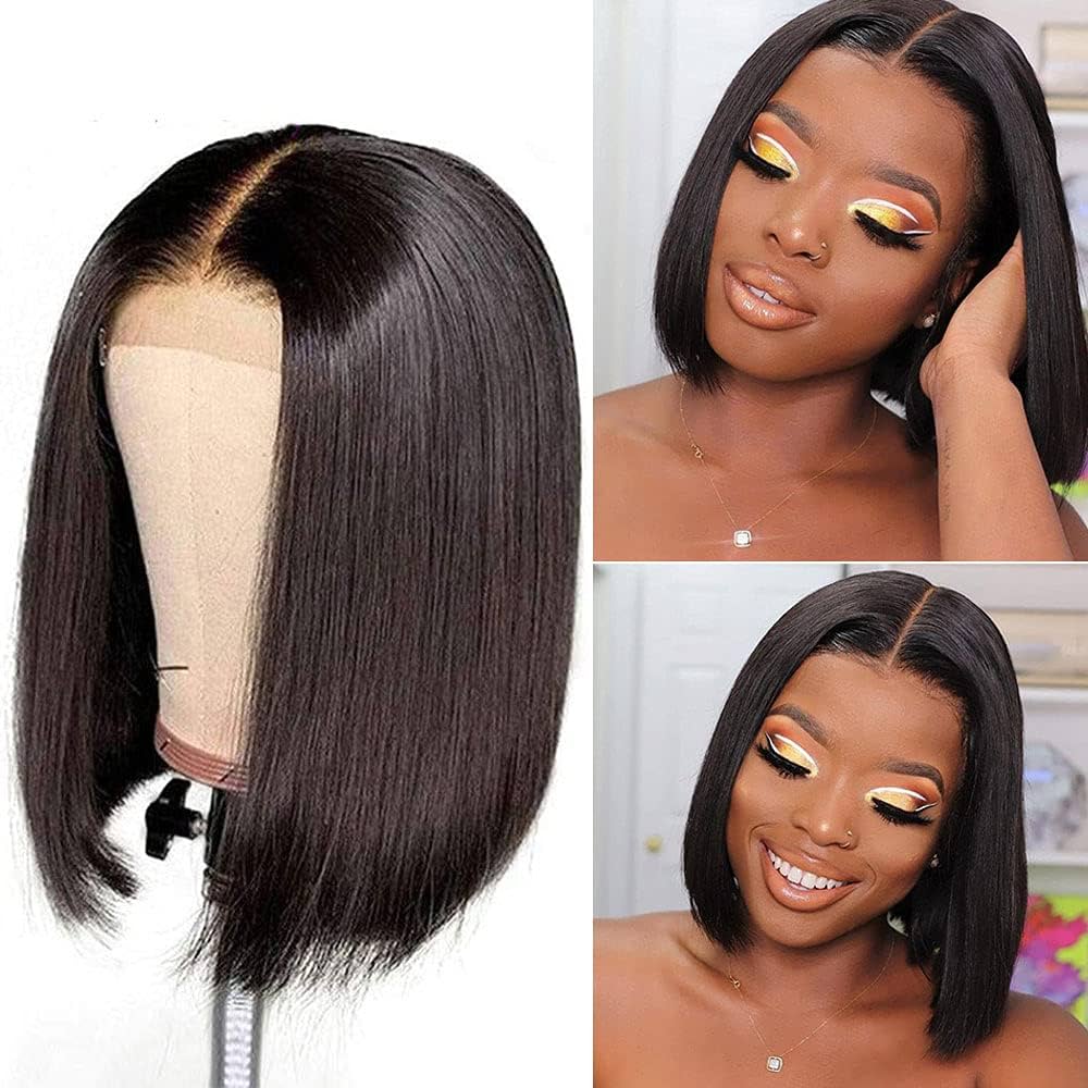 Ear to Ear Lace Frontal Bob Wig Straight Human Hair Natural Hairline Pre-Pucked Middle Part 13x1 Lace Wig Peruvian Hair
