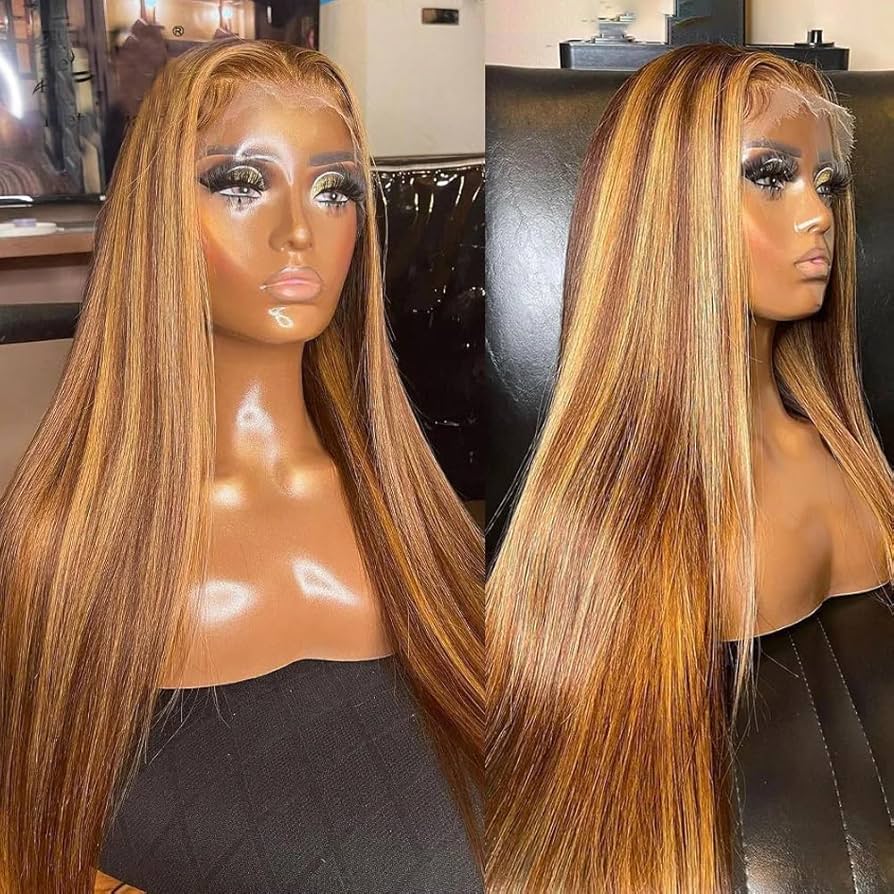 ReadytoGo Glueless 13x4 Straight Highlight Lace Frontal P4/27 Honey Blonde Wigs