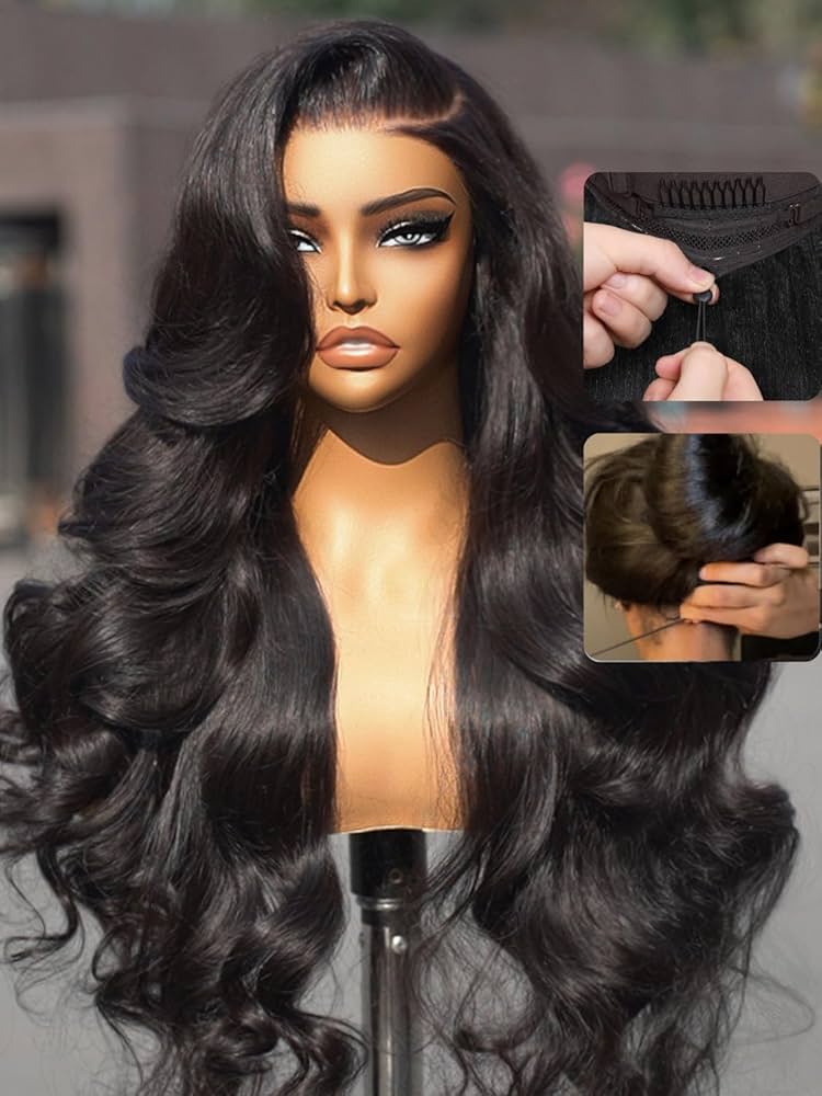 4x4 Body Wave Indian Human Hair Remy Hair Wigs Natural Black With Baby Hair