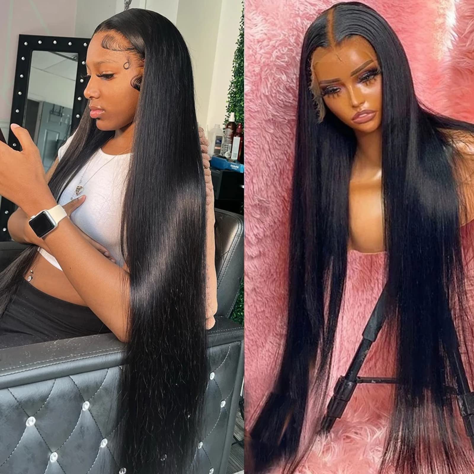 13x6 Lace Front Straight Transparent Peruvian Wigs Human Hair Pre Plucked with Baby Hair