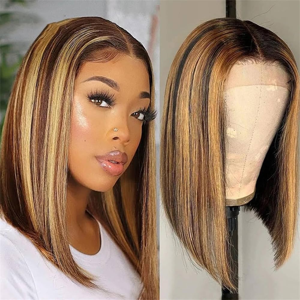 13x1 Highlight Straight Bob Wig Ombre Hair Wig Straight Lace Frontal Wig