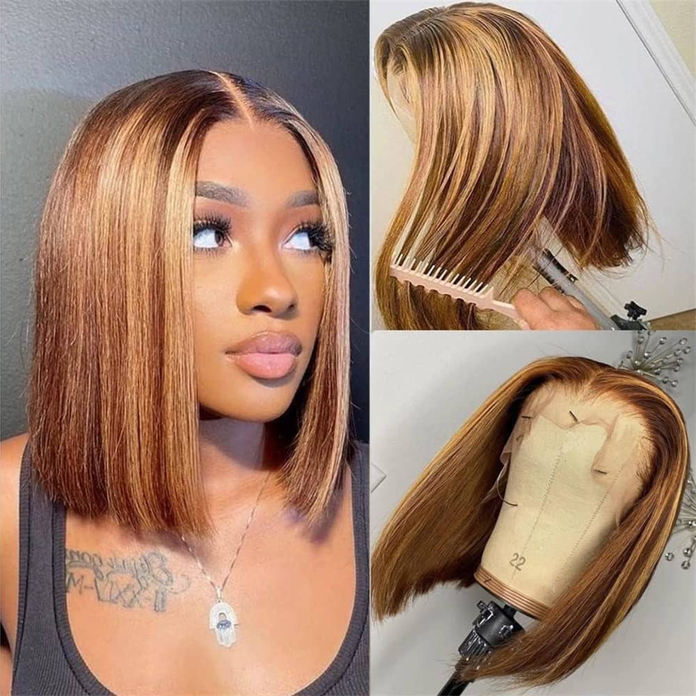 13x1 Highlight Straight Bob Wig Ombre Hair Wig Straight Lace Frontal Wig