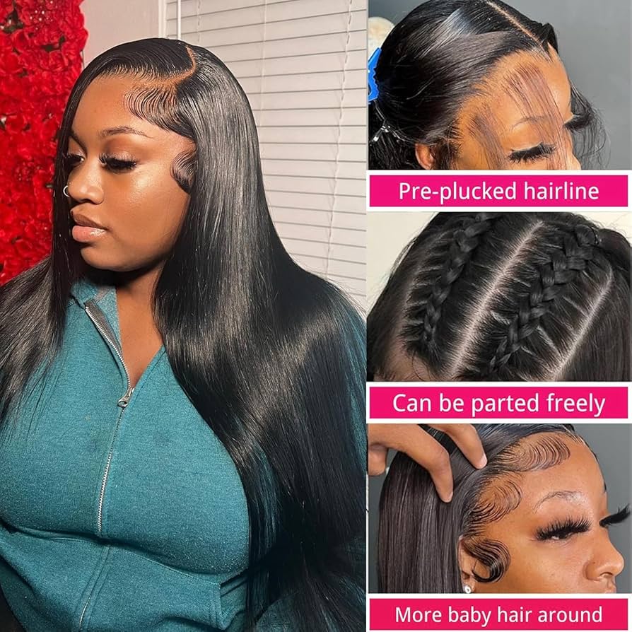 13x4 Transparent Lace Frontal Wigs Straight Hair Pre Plucked Malaysian Human Hair Wigs