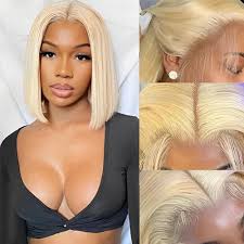 13x4 Lace Front Human Hair Wig 613 Honey Blonde Bob Wigs Brazilian Remy Straight Bob Wig