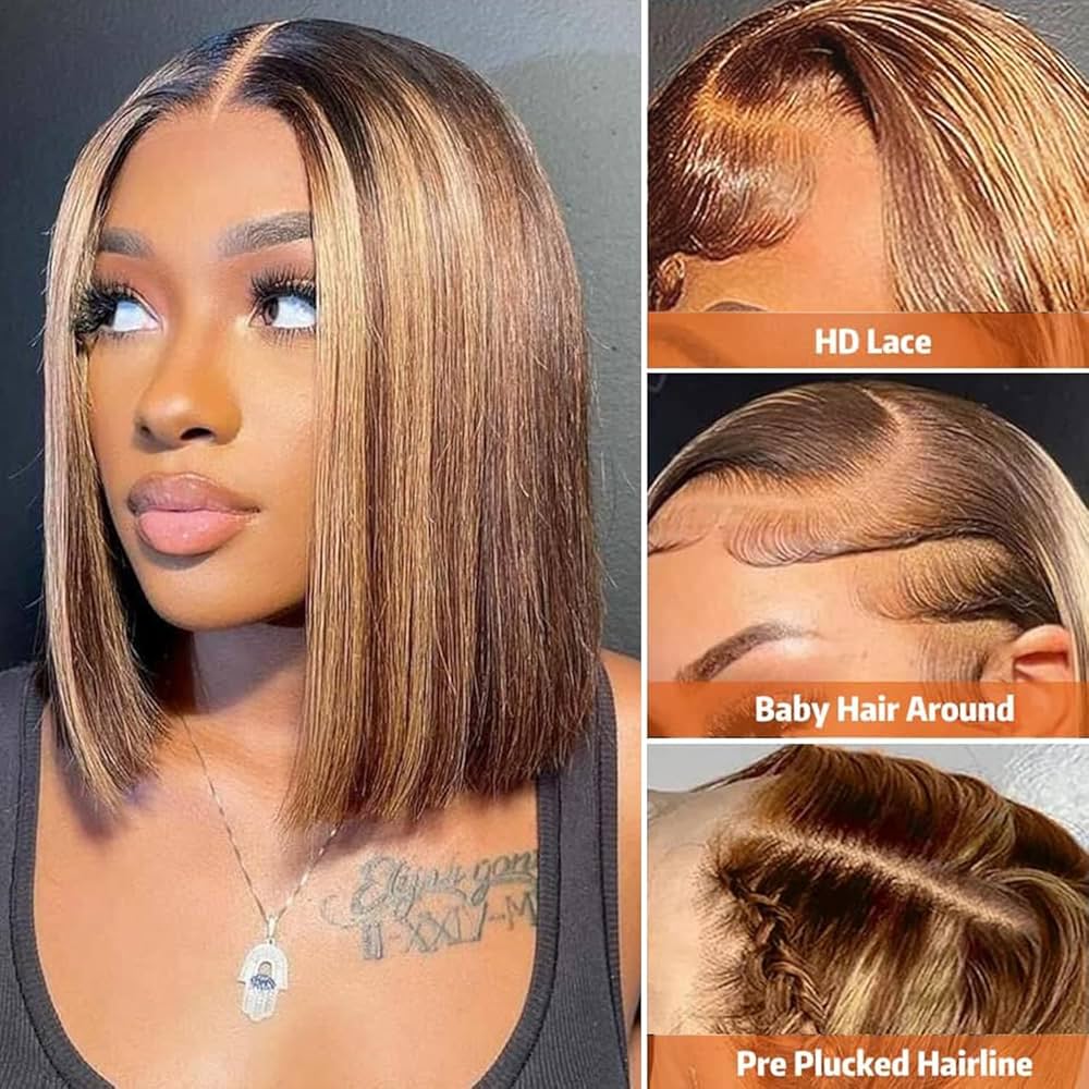 13x1 Highlight Straight Bob Wig Ombre Hair Wig Straight Lace Frontal Wig