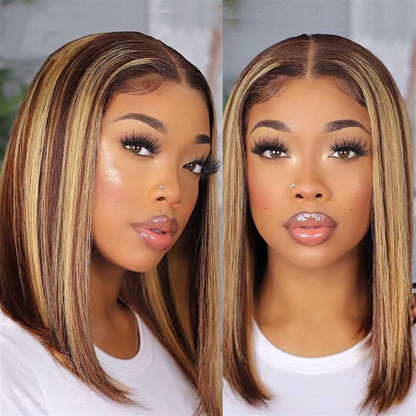 13x1 Highlight Straight Bob Wig Ombre Hair Wig Straight Lace Frontal Wig