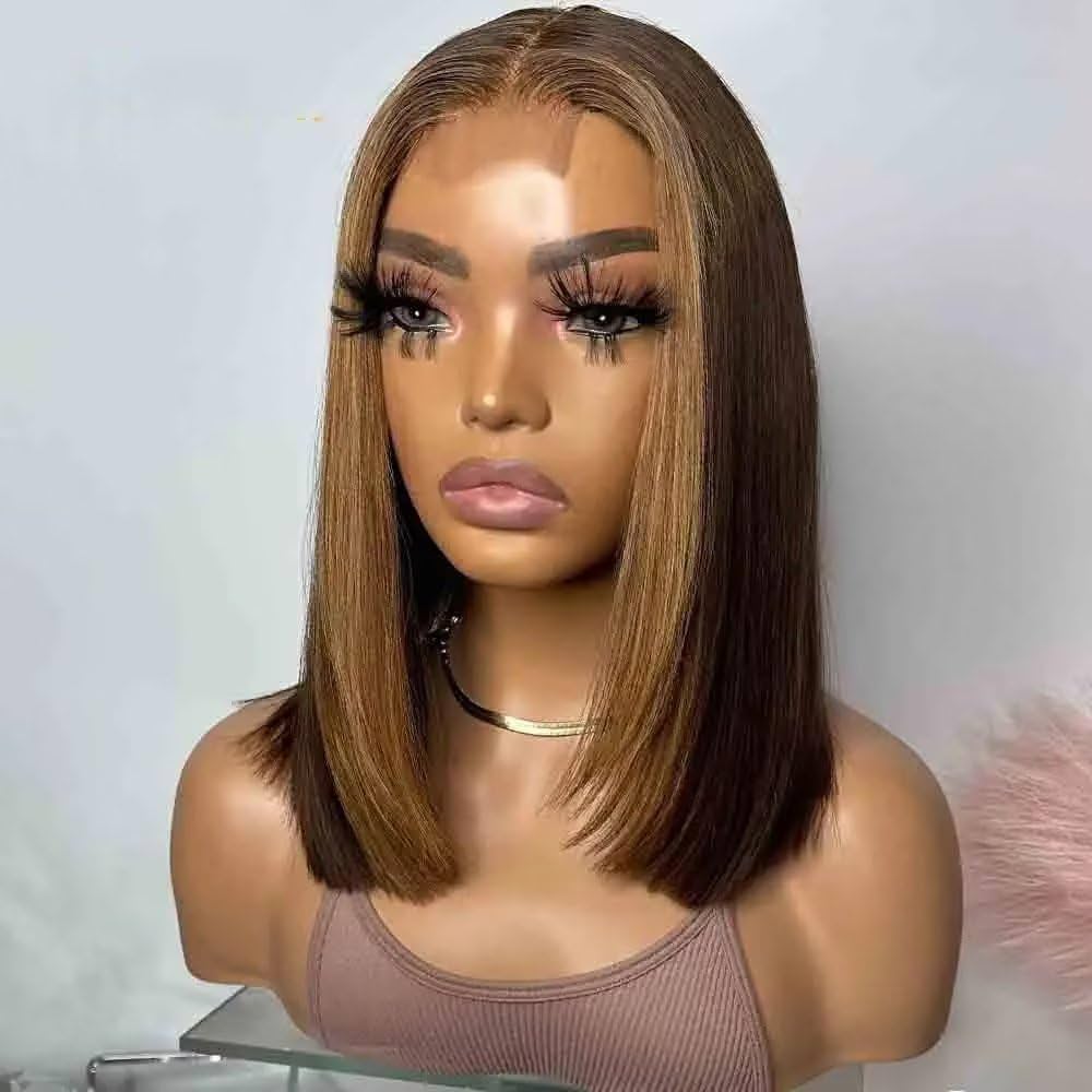 Glueless 13x4 Lace Frontal Honey Blonde Ombre Highlight Bob wig Remy Hair