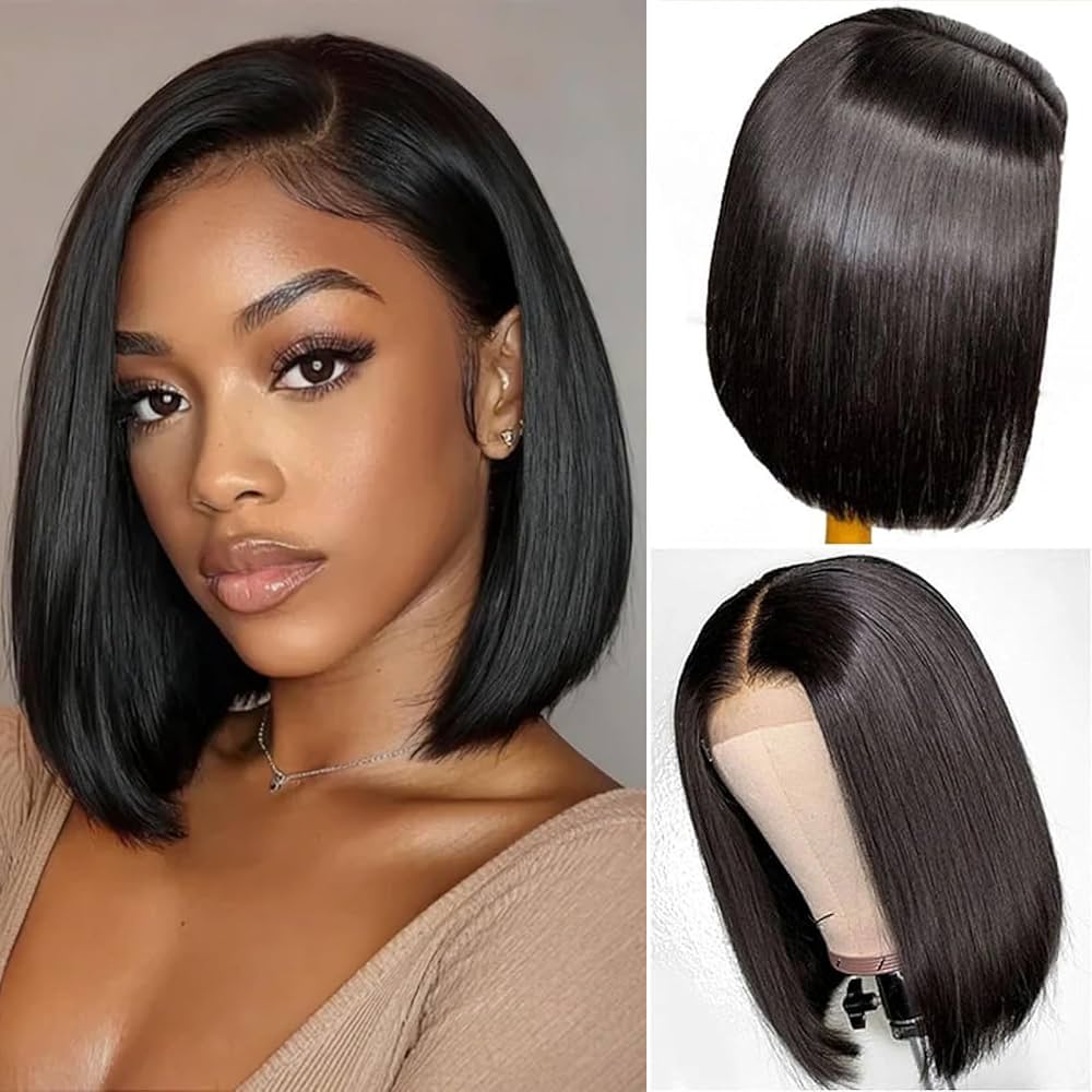 Glueless 4X4 Lace Three Part Bob Wigs With Baby Hair 100% Unprocessed Peruvian