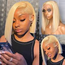 13x4 Lace Front Human Hair Wig 613 Honey Blonde Bob Wigs Brazilian Remy Straight Bob Wig