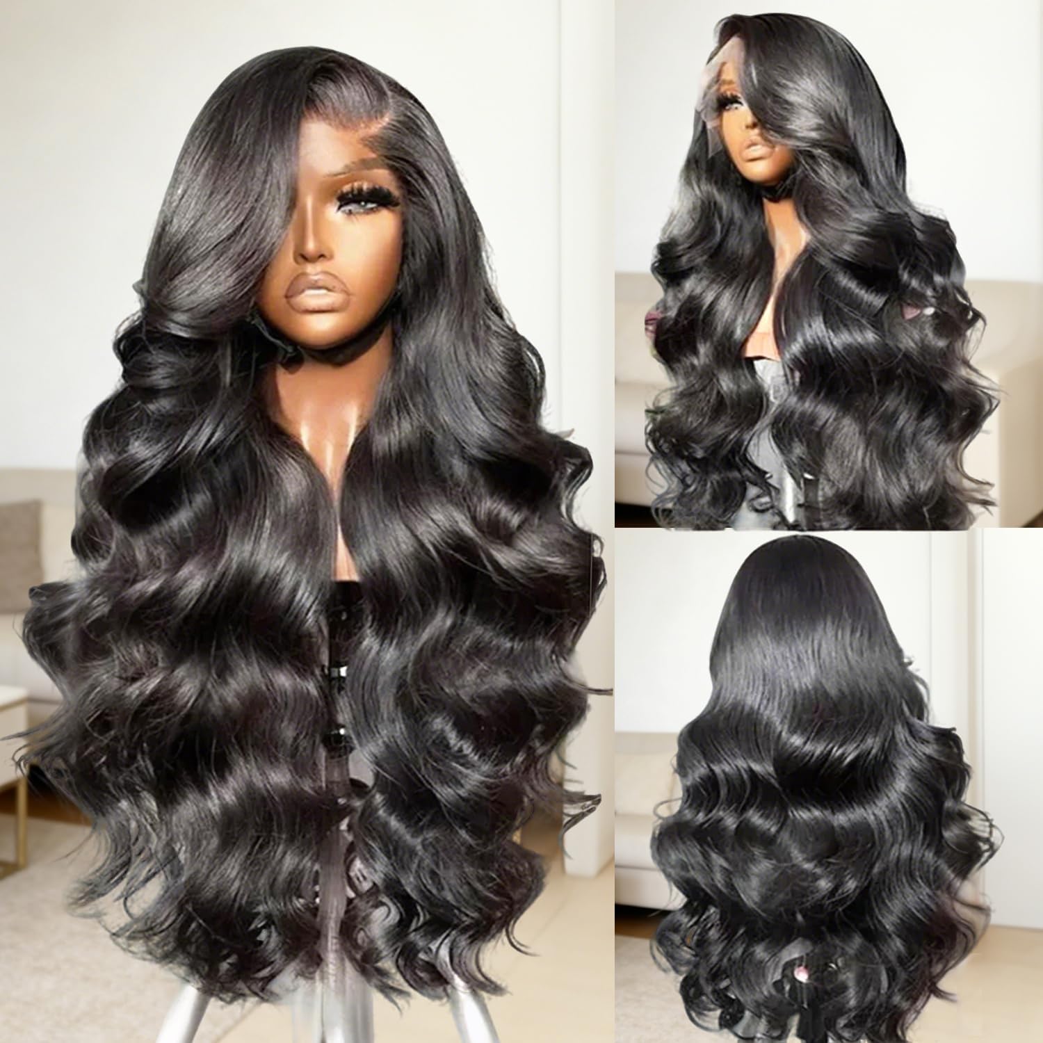 4x4 Body Wave Indian Human Hair Remy Hair Wigs Natural Black With Baby Hair