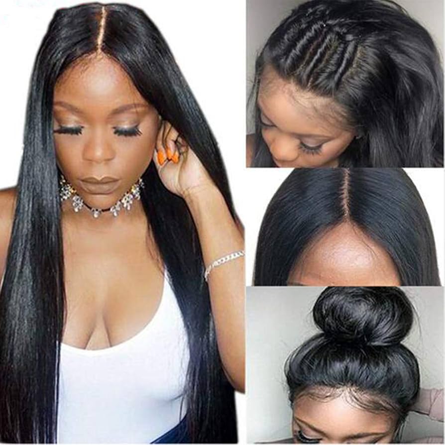 Full Frontal 360 Lace Front Wigs Straight Peruvian Human Hair Remy Hair Natural Black For Women