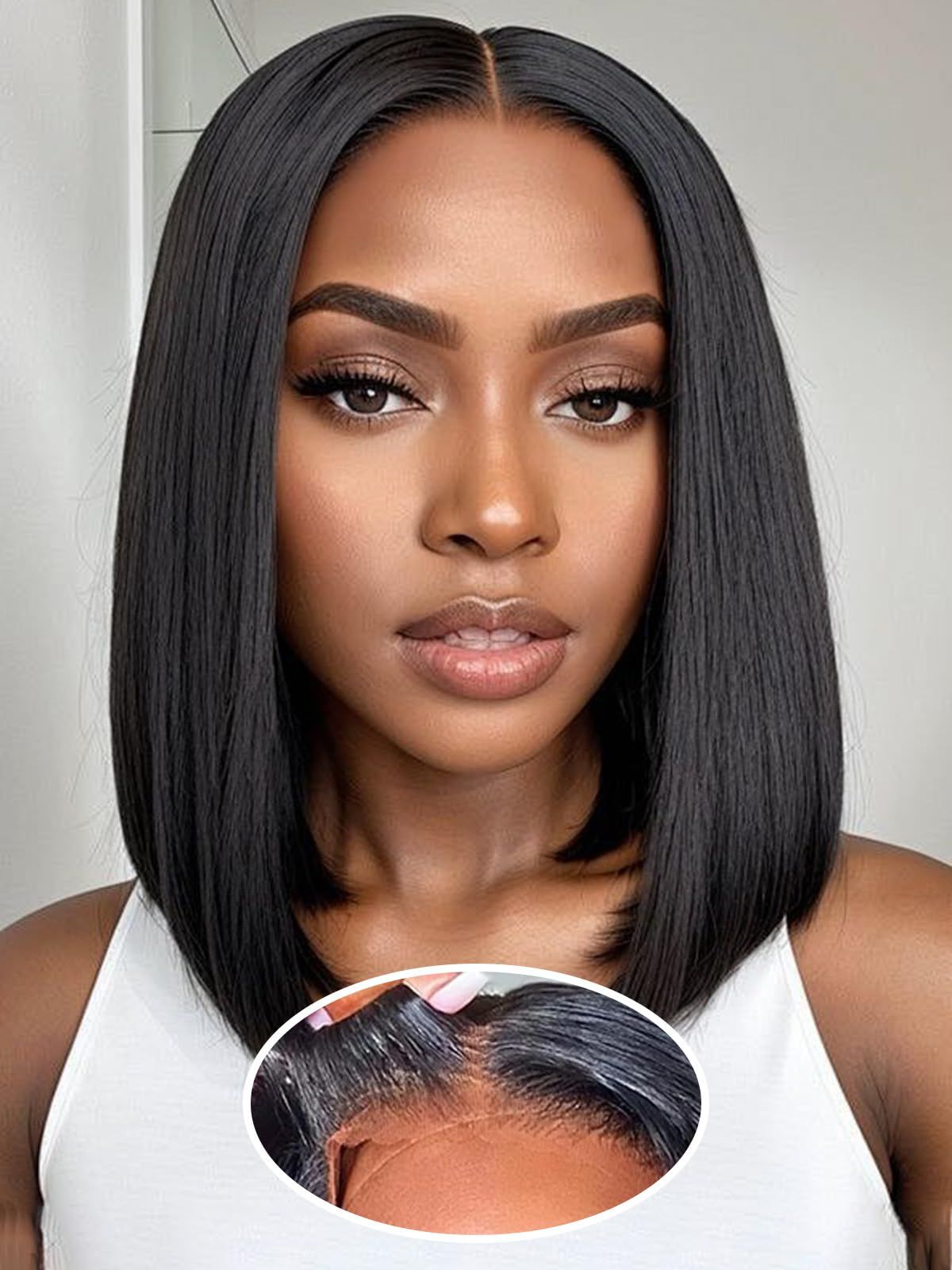 Glueless Max-cap Super Double Drawn 5X5 Straight BOB Wig 250% density