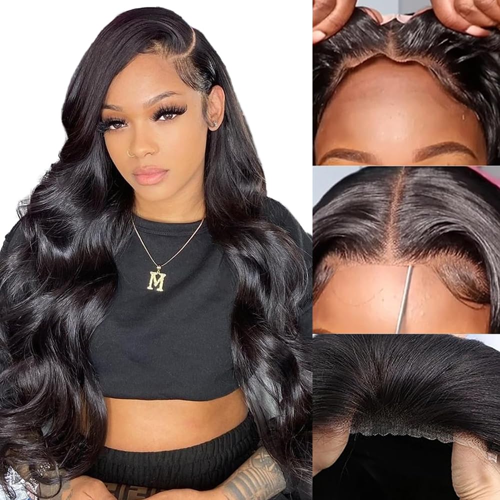Glueless 4x4 Transparent Lace Closure Body Wave Wigs 100% Human Hair