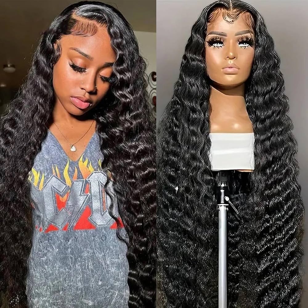 Glueless Mongolian Deep Wave 4x4 Lace Closure Wigs 100% Human Hair Pre Plucked