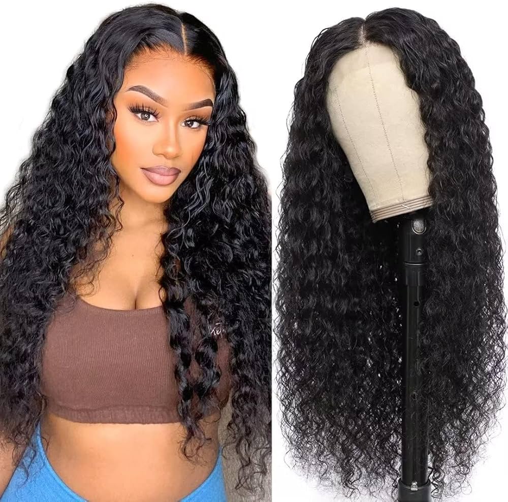 4x4 Lace Closure Wigs Water Wave Wig Mongolian Human Hair Pre Plucked with Baby Hair