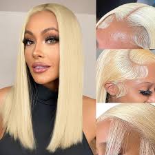 13x4 Lace Front Human Hair Wig 613 Honey Blonde Bob Wigs Brazilian Remy Straight Bob Wig