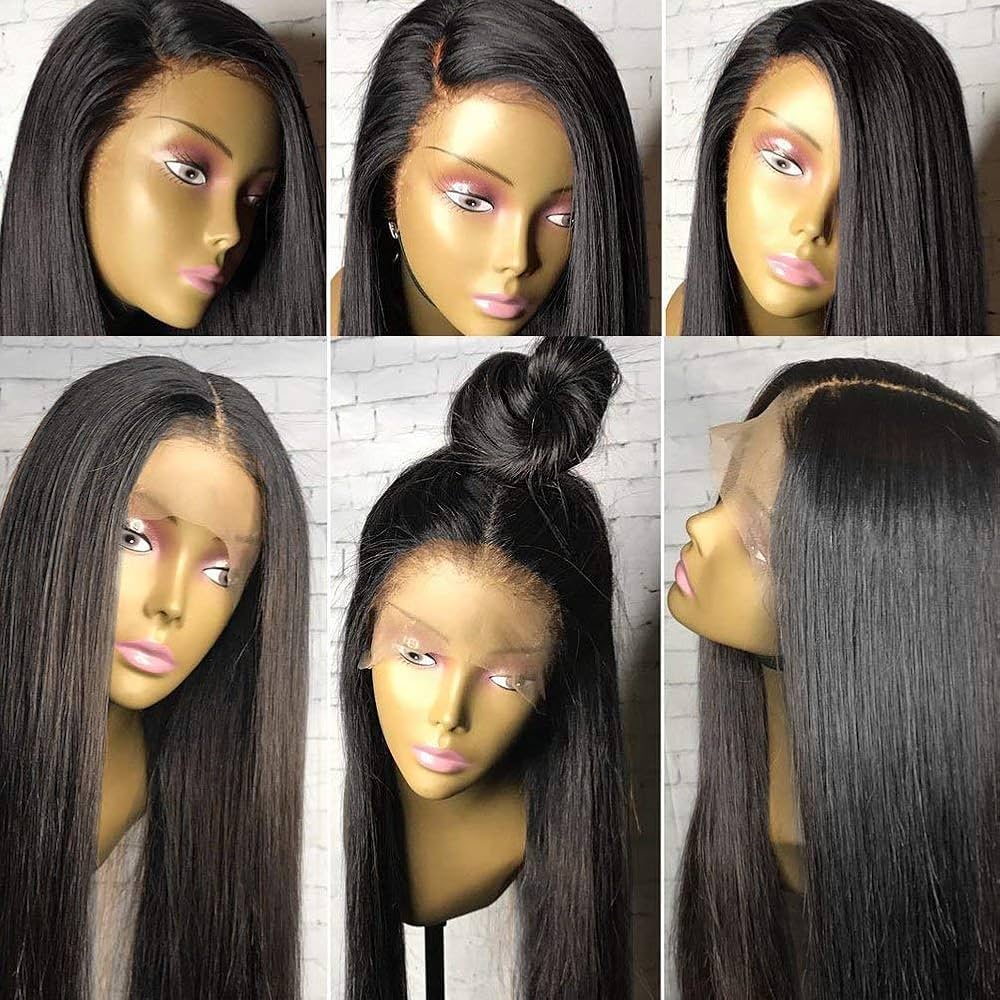 Full Frontal 360 Lace Front Wigs Straight Peruvian Human Hair Remy Hair Natural Black For Women