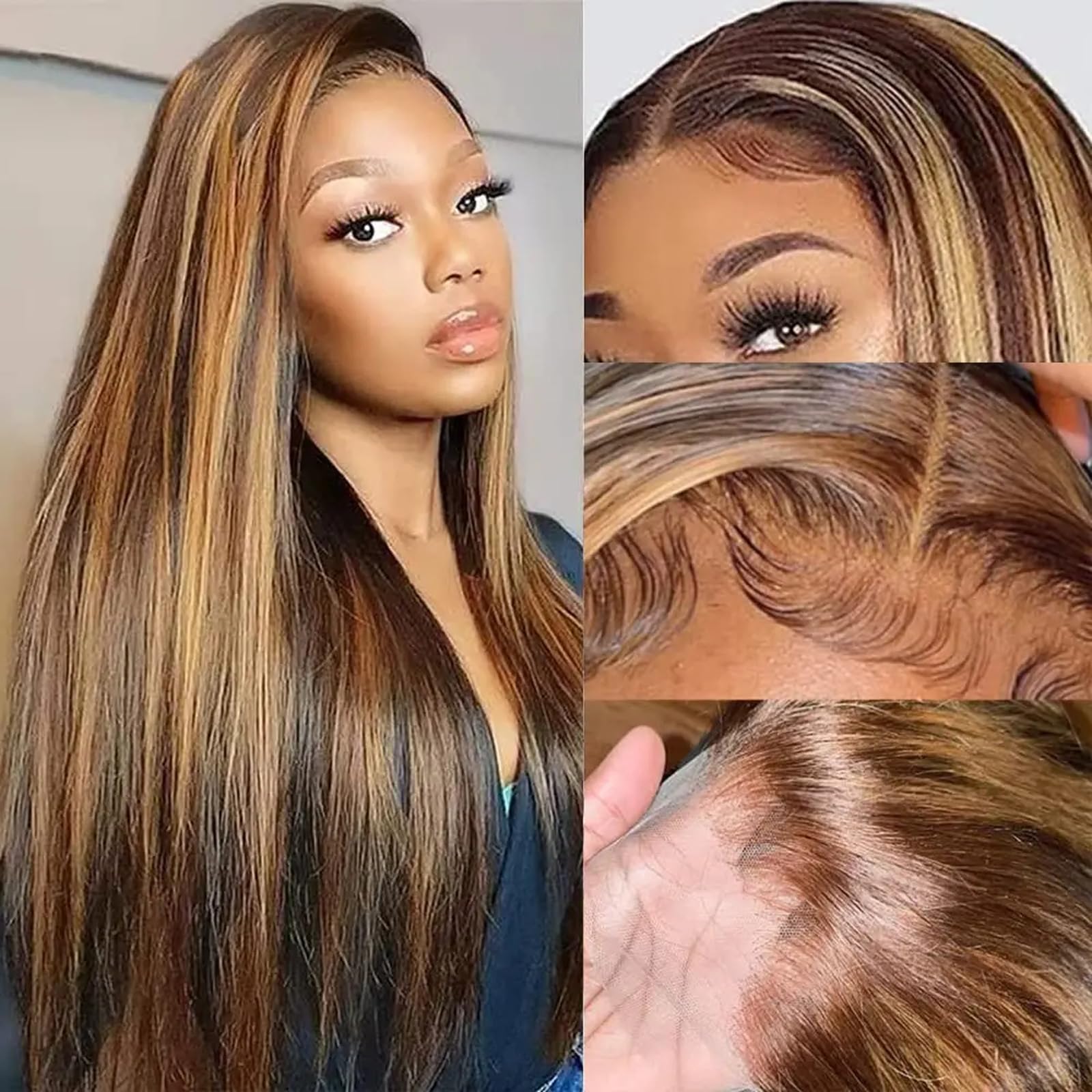 ReadytoGo Glueless 13x4 Straight Highlight Lace Frontal P4/27 Honey Blonde Wigs