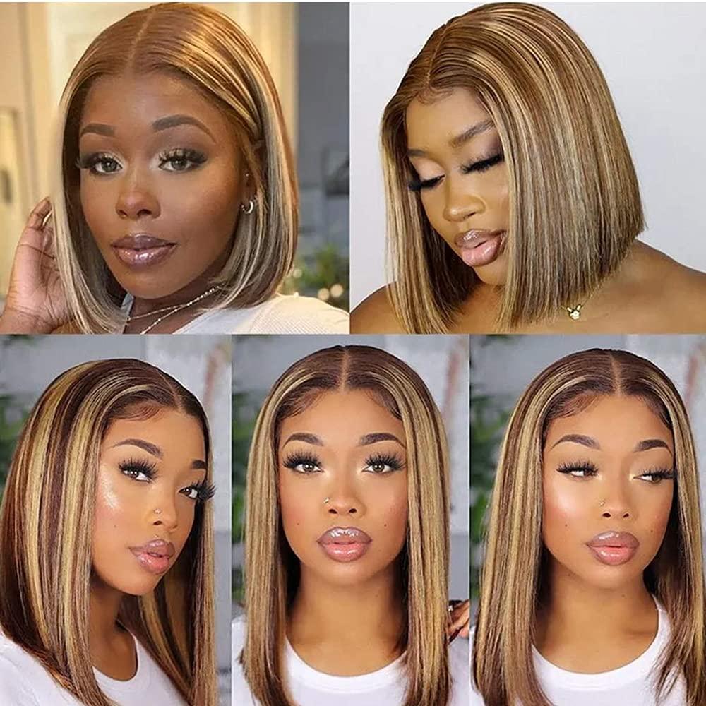 Glueless 13x4 Lace Frontal Honey Blonde Ombre Highlight Bob wig Remy Hair
