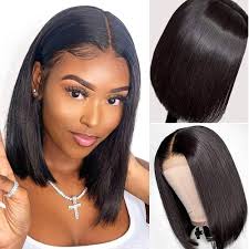 Ear to Ear Lace Frontal Bob Wig Straight Human Hair Natural Hairline Pre-Pucked Middle Part 13x1 Lace Wig Peruvian Hair