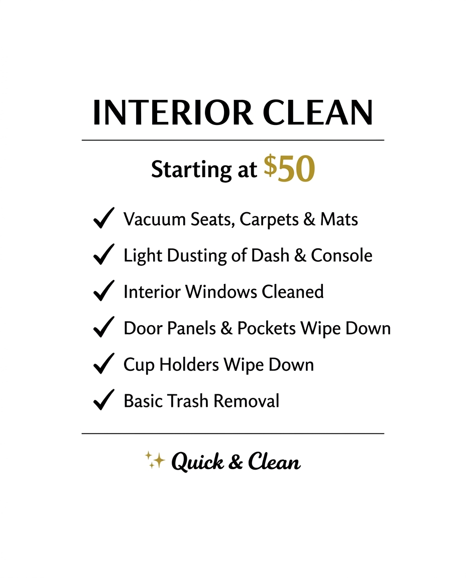 Interior Basic Clean Only!