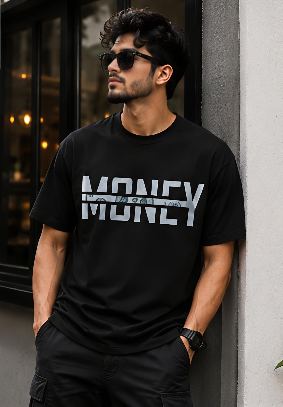 Money Printed Black T-Shirt