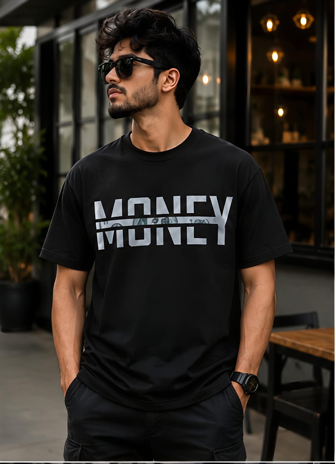Money Printed Black T-Shirt