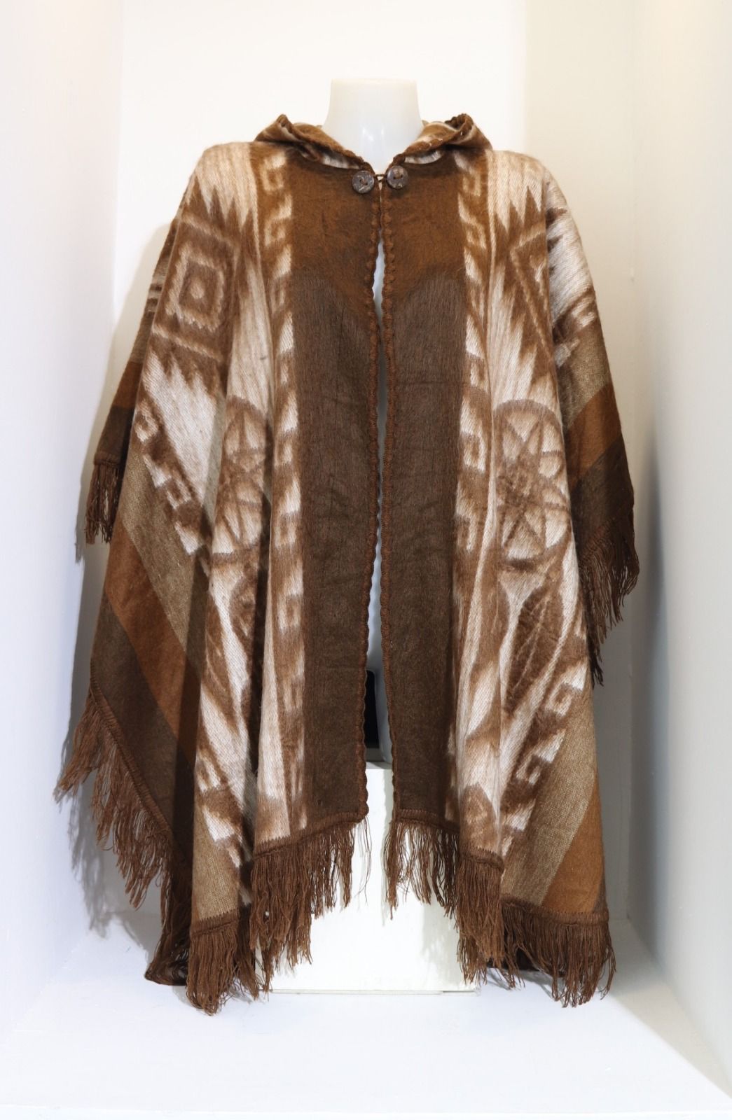 Poncho ethnique laine marron