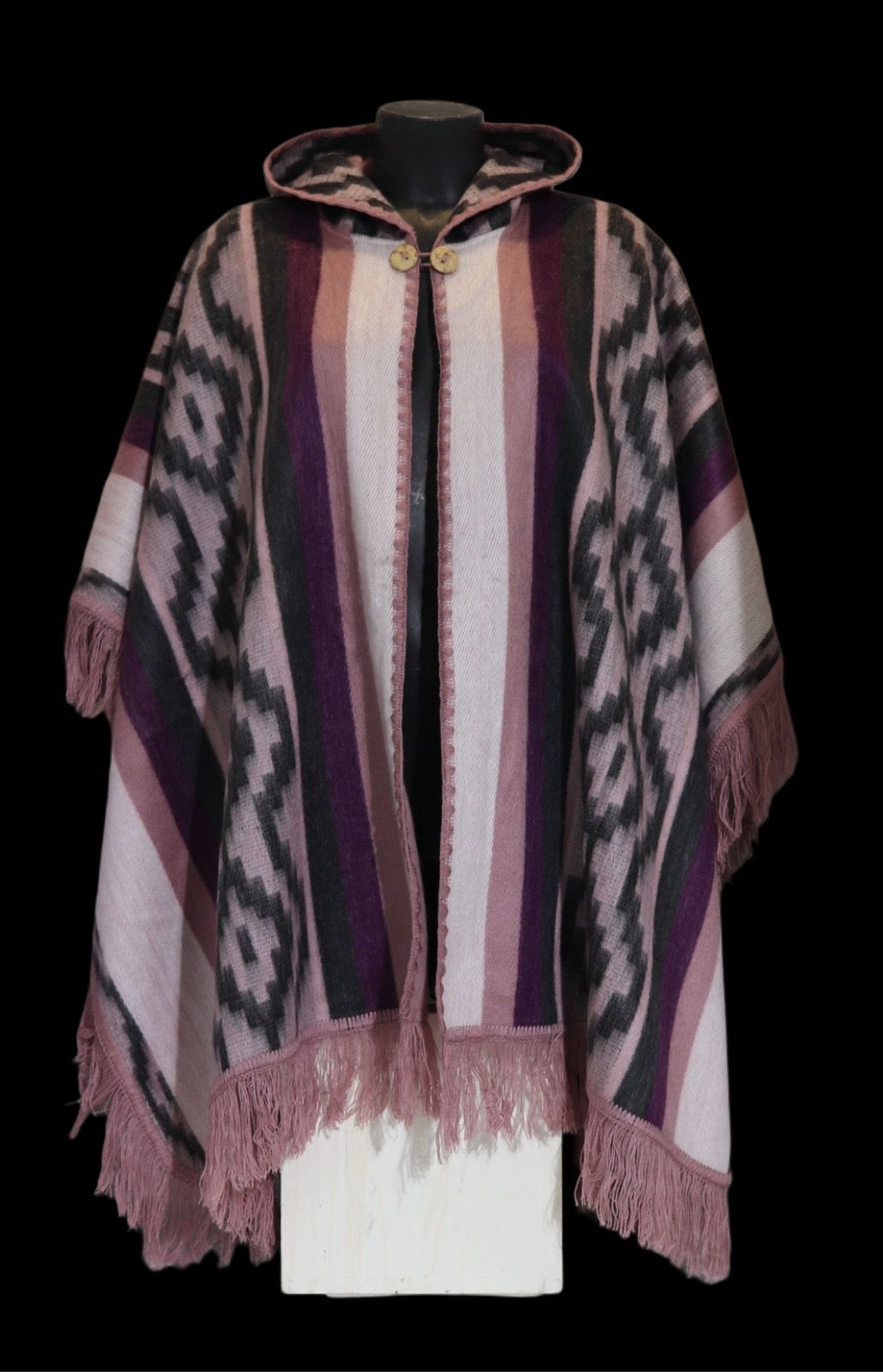 Poncho en laine à capuche