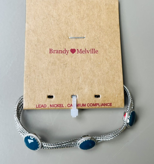 BRANDY MELVILLE - Silver Artificial Emerald Bracelet