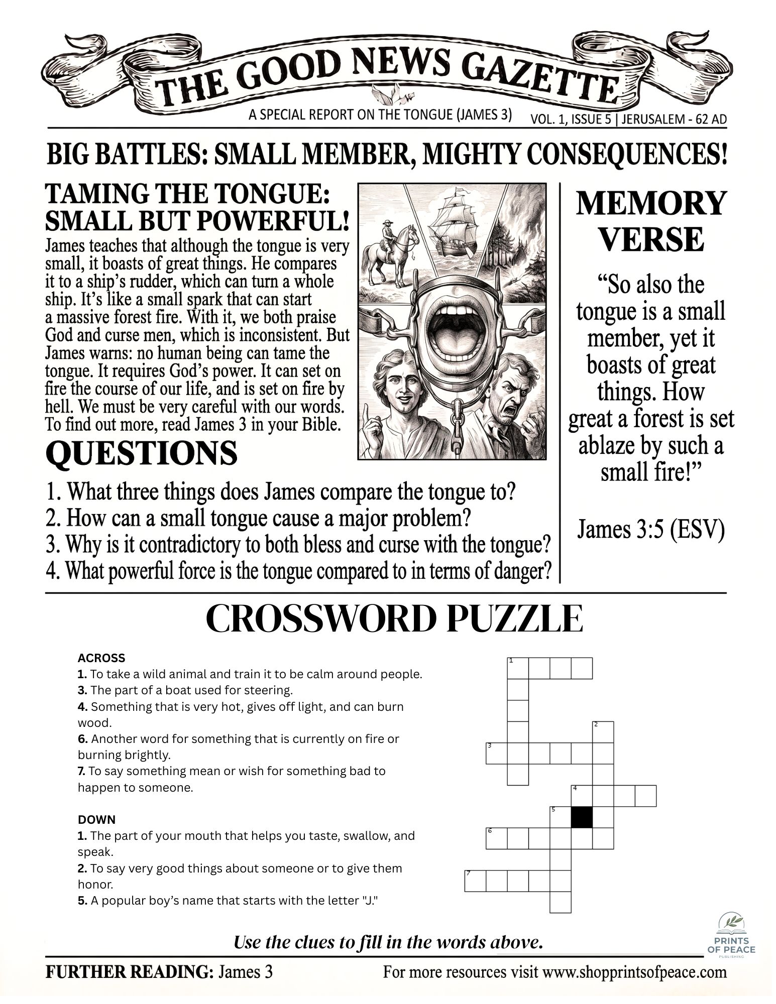 The Tongue Printable Gazette Activity Sheet