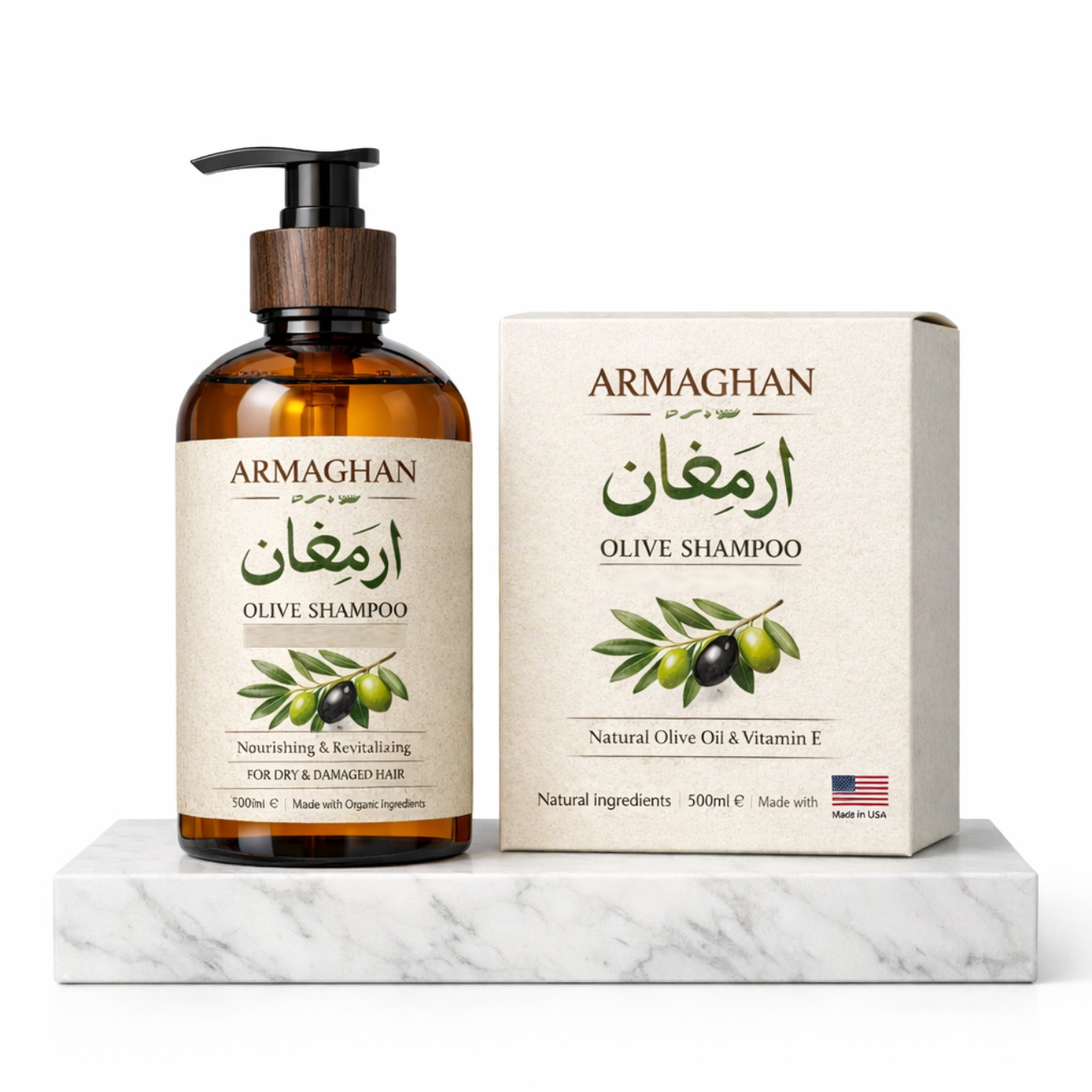 Armaghan Premium Olive Shampoo 500 ml For Dry & Damaged Hair 