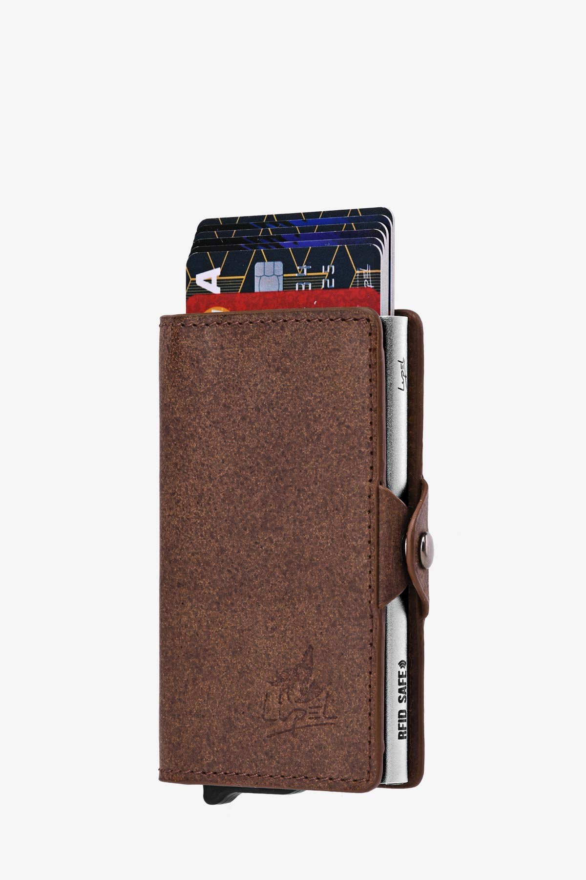 Portefeuille porte carte en cuir de vachette et boitier aluminium avec protection RFID