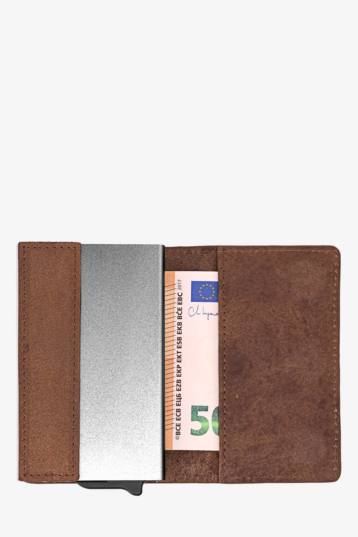 Portefeuille porte carte en cuir de vachette et boitier aluminium avec protection RFID