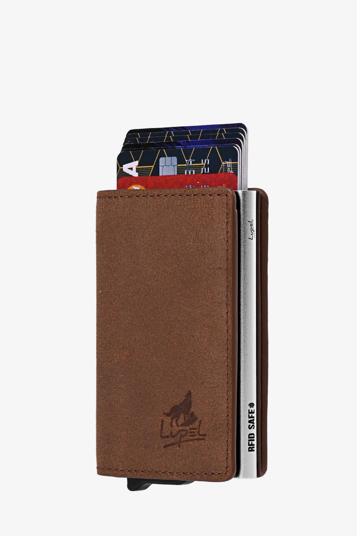 Portefeuille porte carte en cuir de vachette et boitier aluminium avec protection RFID