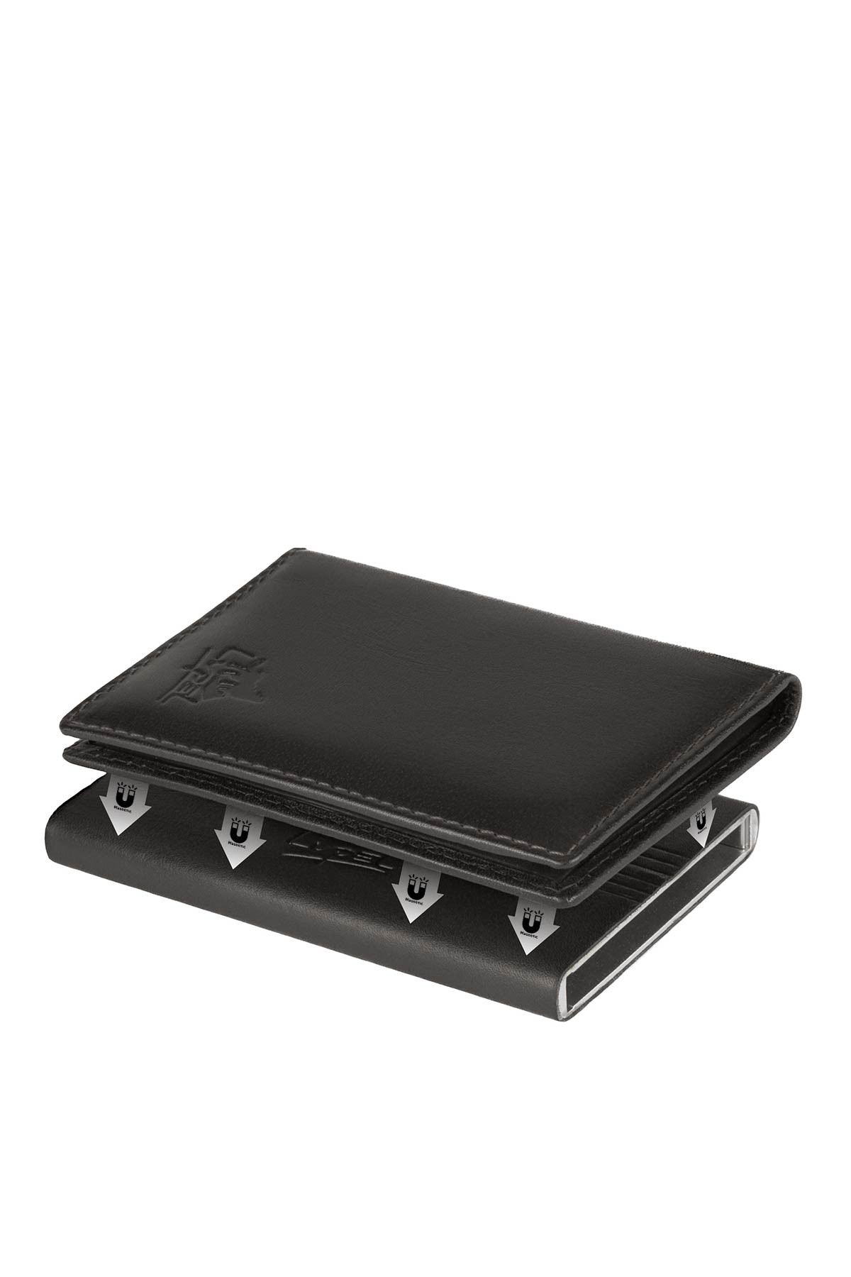 Duo magnétique boitier Porte-carte en cuir de vachette avec protection RFID