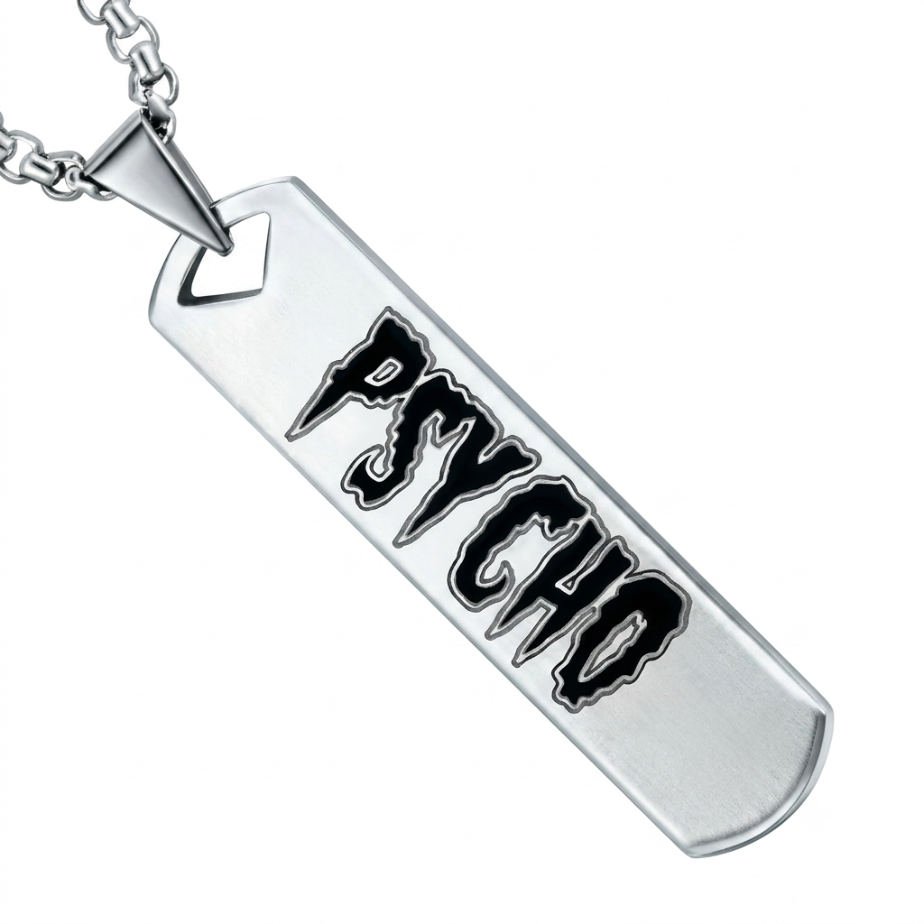 Psycho Engraved Dog Tag Necklace