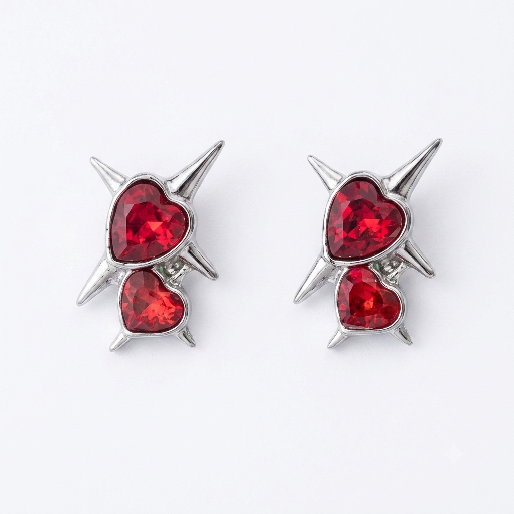Red Heart Spike Earrings